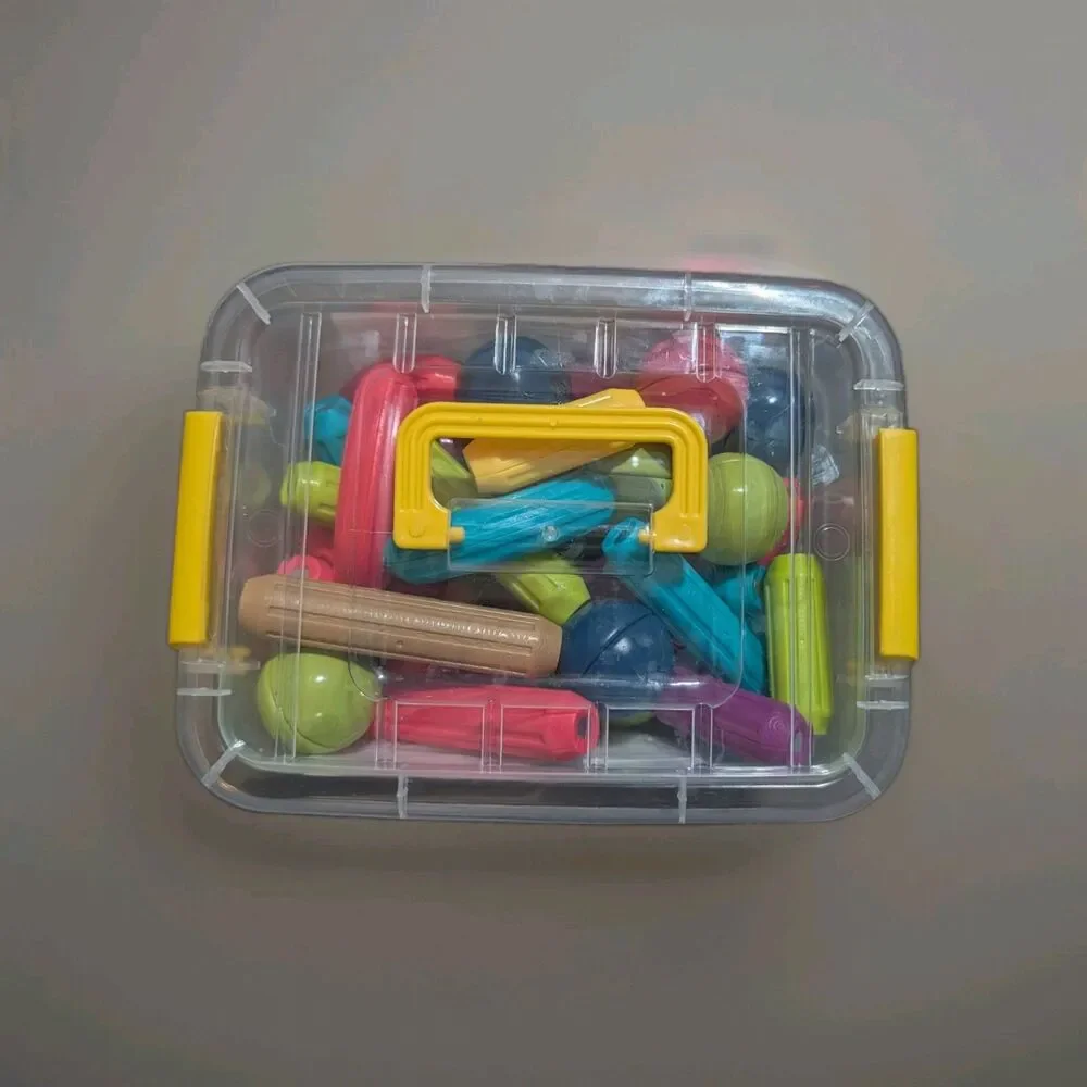 PicassoTiles 50pc Magnetic Stick Bar Building Set PTX50 - Used 49/50 Pcs W/ Bin